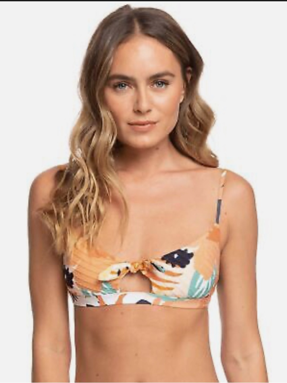 Roxy Swim the Sea Bralette Bikini Top in Peach Blush Bright Skies color